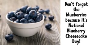 Pin with a bowl of blueberries at the left and the title of the post at the right in black letters.